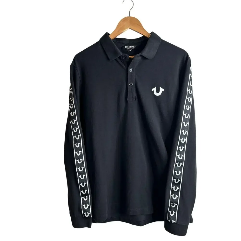 True Religion Damask Long Sleeve Polo Men's‎ Size Large Preppy Casual